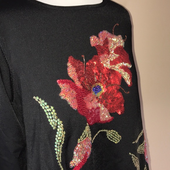 VICTOR ACOSTA Floral Sequins Black Sweater M - Picture 2 of 7